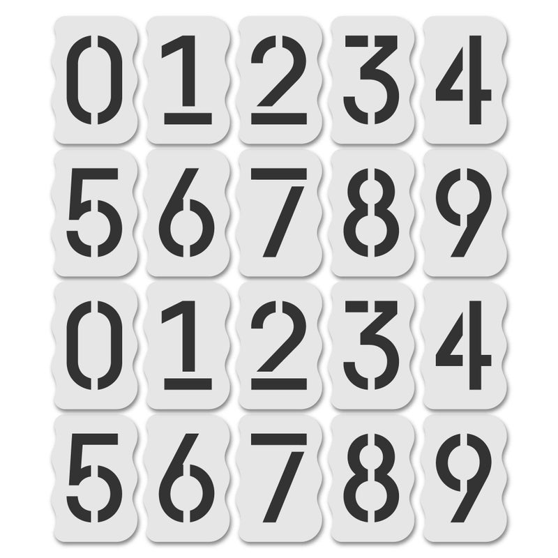 Stencil Stop Curb Stencil Kit for Address Painting â€“ Includes All Numbers, 4-Inch Durable & Reusable Plastic Stencils for Sidewalks, Pavement, and Industrial Use (2 of Each, Classic Font) - Image 1